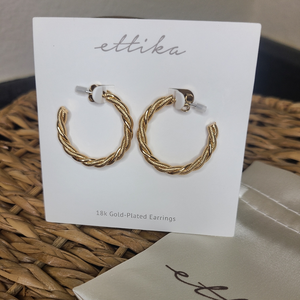 Ettika Spun Strands Hoop Earrings 18k Gold Plated 27$